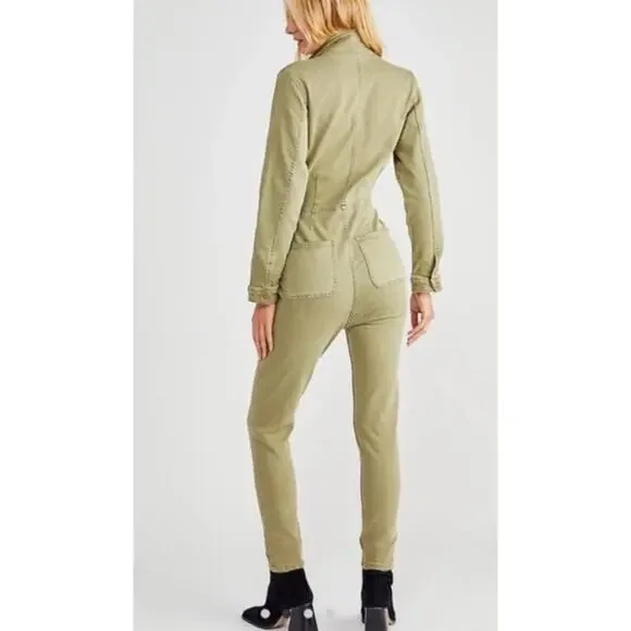Free People Lennox Denim Utility Jumpsuit Army Green Size S - Picture 3 of 16
